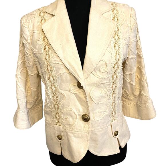 Vintage Inomix Germany Off white blazer lace gold trim‎ Germany 40 size Med - Picture 1 of 10
